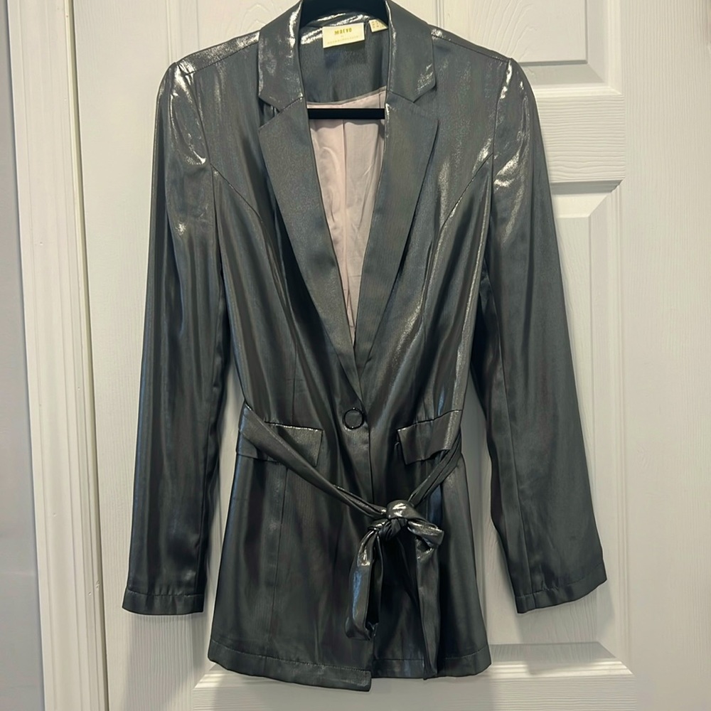 Anthropologie Womens Maeve Zada Metallic Dark Grey Blazer